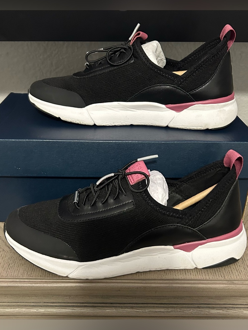 Cole Haan Black and Pink Slip-On Knit Sneakers